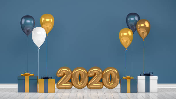 istock 2020 New Year Shiny Balloons in Empty Room. Christmas Concept 1166867713