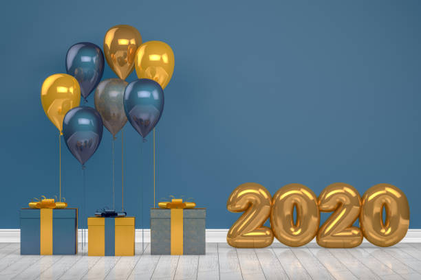 istock 2020 New Year Shiny Balloons in Empty Room. Christmas Concept 1166867833