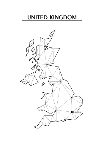 Uk Map Polygon File Polygonal Abstract Map Of United Kingdom With Connected Triangular ...