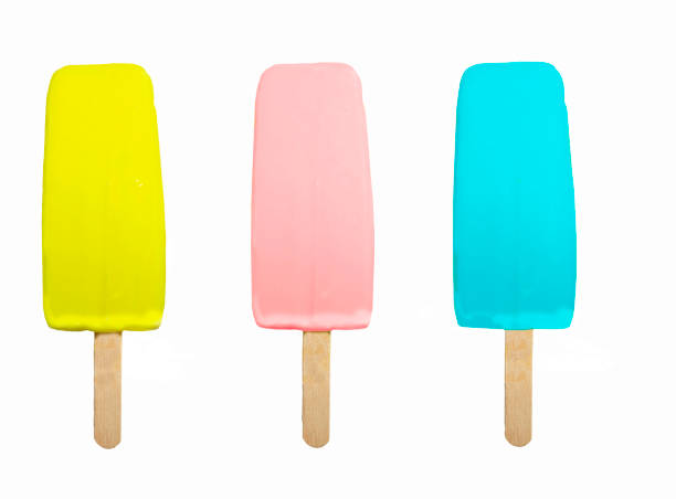 Three multi-colored ice cream on a stick on a white background