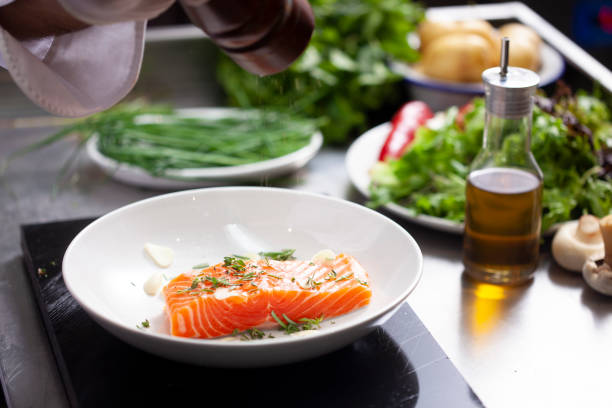 raw salmon on plate