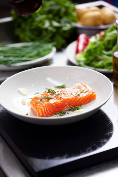 raw salmon on plate