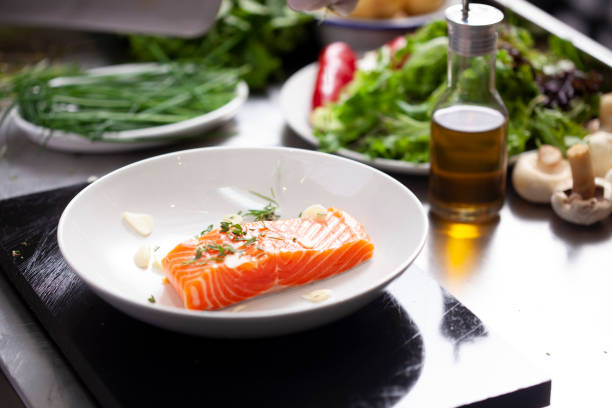 raw salmon on plate