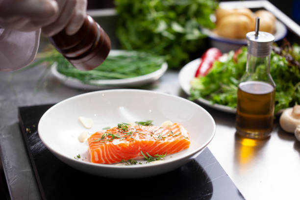 raw salmon on plate