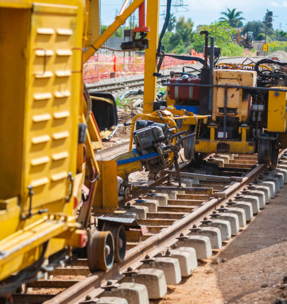 istock Rail excavator on reconstruction of the railway rails 1166877222