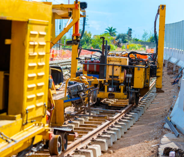 istock Rail excavator on reconstruction of the railway rails 1166877275