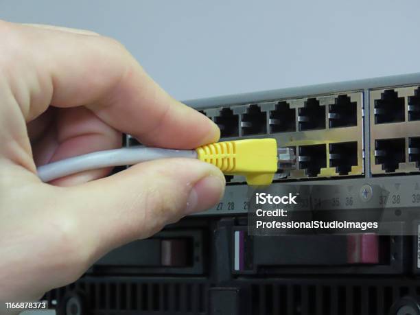 Network Switch Man Man Is Putting A Cable In Network Switch Stock Photo - Download Image ...
