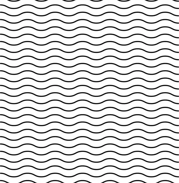 Vector illustration of Waves textured vector pattern. Seamless design. Liner background vector illustration ocean. Wavy pattern.