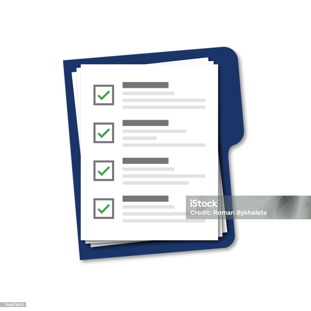 Blue Folder With Checklist Isolated Vector On White Background Blue ...