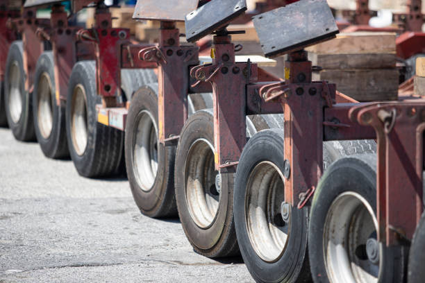 A White Semi with Wheels Parking Lot