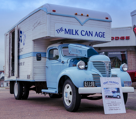 Truro, Nova Scotia, Canada - July 14, 2019 : 1947 Fargo 2 ton milk truck at Annual Blaikies Mopar Show & Shine.