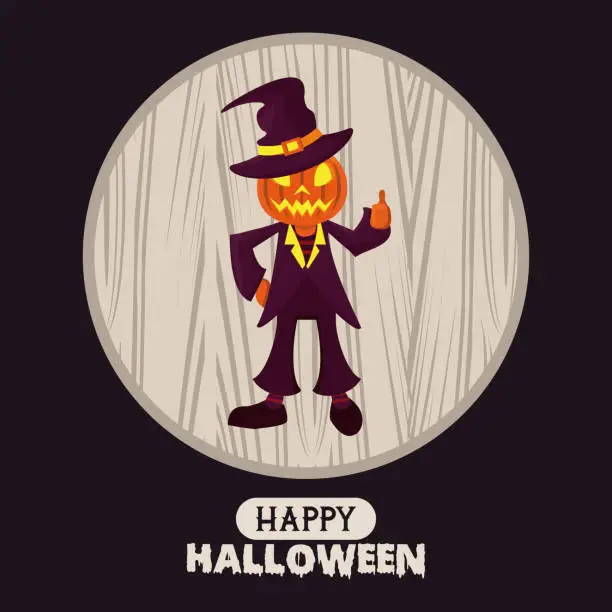 Vector illustration of Happy halloween season card with cartoons