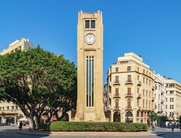la vista de la famosa torre del reloj del distrito central de beirut (o centre ville) beirut líbano 2 de febrero de 2018 - downtown core fotografías e imágenes de stock