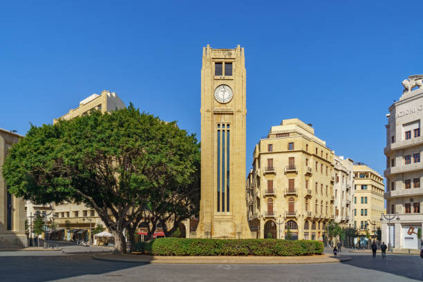 la vista de la famosa torre del reloj del distrito central de beirut (o centre ville) beirut líbano 2 de febrero de 2018 - downtown core fotografías e imágenes de stock