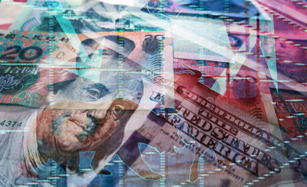 American Money With Chinese Money Representing The Trade War High Quality American Money With Chinese Money Representing The Trade War debt ceiling stock pictures, royalty-free photos & images