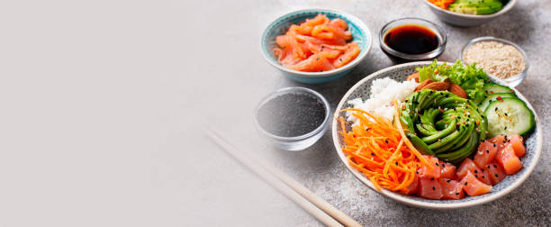 istock Hawaiian poke bowl with salmon 1166894232