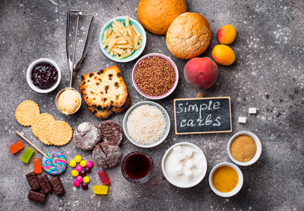 asortyment prostych węglowodanów żywności - carbohydrate diabetes pasta food zdjęcia i obrazy z banku zdjęć