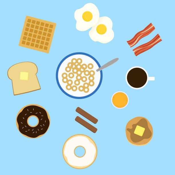 illustrations, cliparts, dessins animés et icônes de aliments pour le petit déjeuner - waffle sausage breakfast food