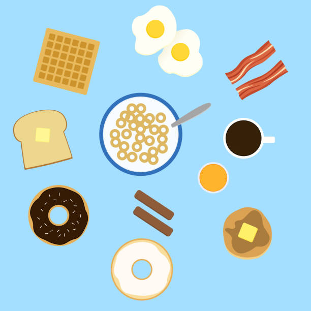 ilustrações, clipart, desenhos animados e ícones de alimentos do pequeno almoço - waffle sausage breakfast food