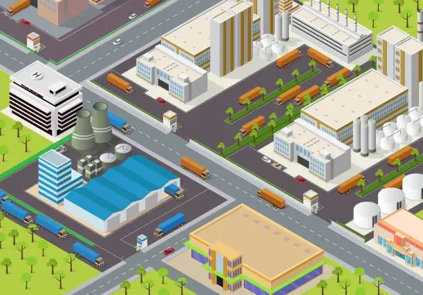 Vector illustration of isometric industrial area