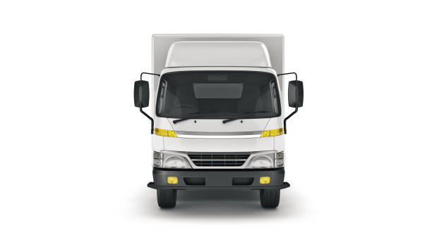 white delivery truck. 3d rendering - mini van imagens e fotografias de stock