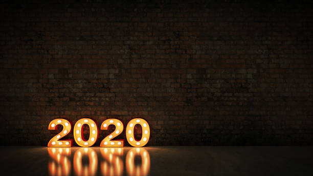 istock marquee light 2020 letter sign, New Year 2020. 3d rendering 1166911851