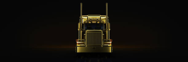 istock Gold truck in black background. 3d rendering 1166911950