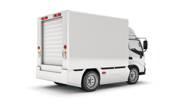 white delivery truck. 3d rendering - delivery van imagens e fotografias de stock