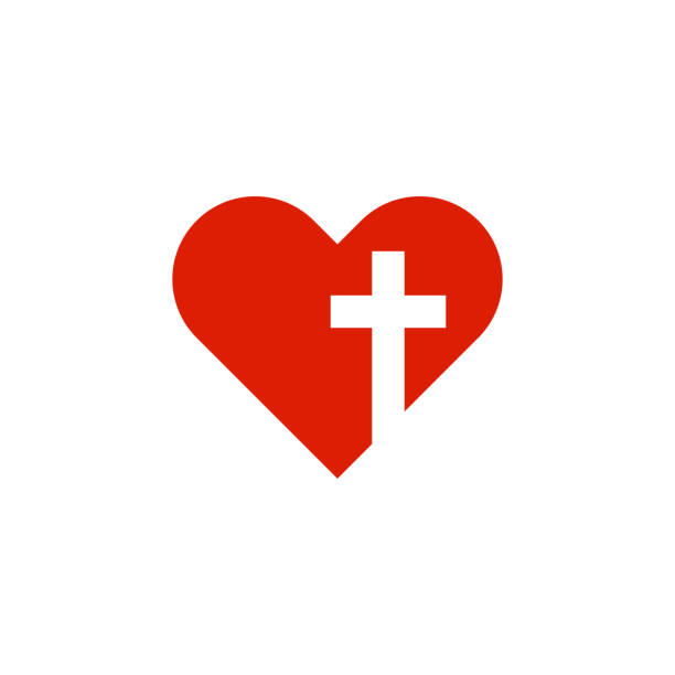  Ilustración de Corazón Cristiano Con Cruz En Estilo Plano y más Vectores Libres de Derechos de Símbolo en forma de corazón