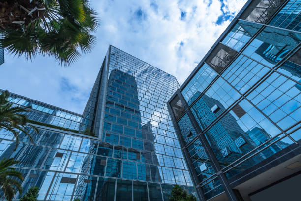 istock High modern skyscrapers over blue sky 1166936541