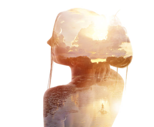 istock Multiple Exposure of woman morphing into Lake. 1166939459
