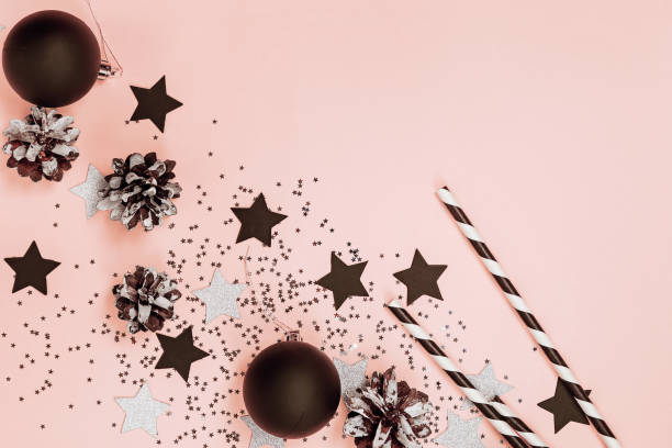 istock Christmas or New Year party decor on pink background, 1166940581