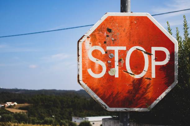 istock Stop sign with a beautiful background. Peaceful rural area view. Summer holidays feeling. 1166944232