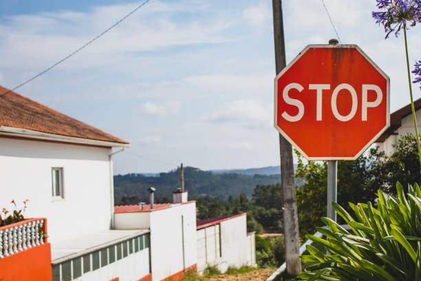 istock Stop sign with a beautiful background. Peaceful rural area view. Summer holidays feeling. 1166944233