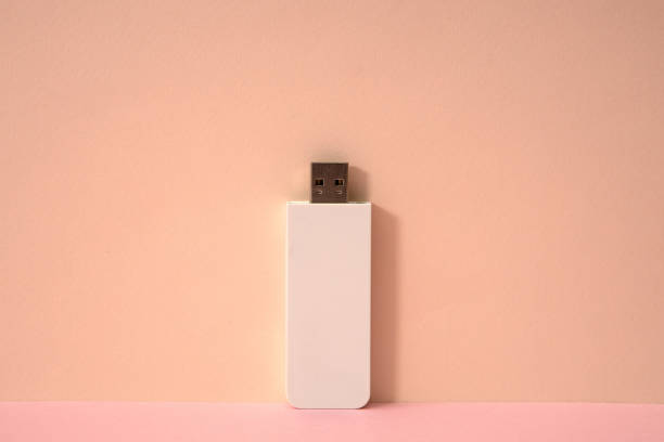 istock Pink color background and white USB memory storage. 1166944454