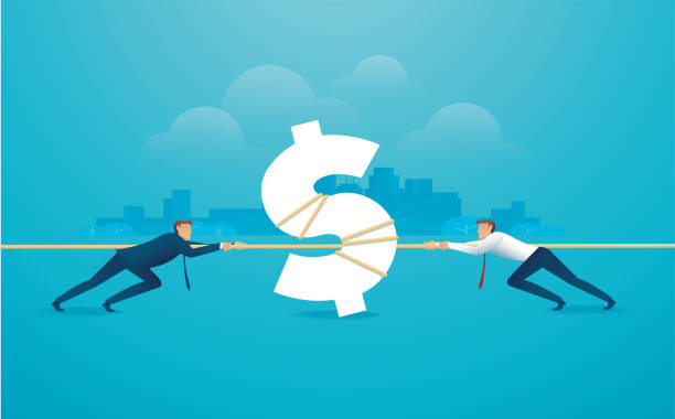 businessmen pull the rope with money icon business concept. tug of war background vector illustration EPS10 businessmen pull the rope with money icon business concept. tug of war background vector illustration EPS10 business battle stock illustrations