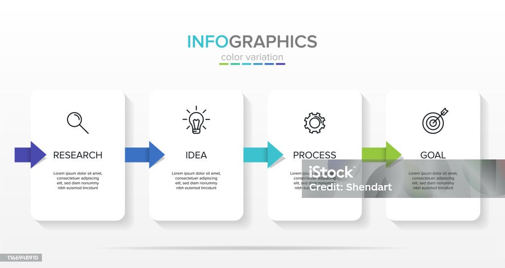 Modello di etichetta infografica vettoriale con icone. 4 opzioni o passaggi. Infografiche per il concetto di business. Può essere utilizzato per info grafica, grafici di flusso, presentazioni, siti Web, banner, materiali stampati. - arte vettoriale royalty-free di Quattro oggetti