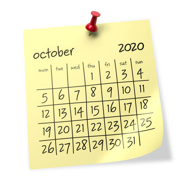 istock October 2020 Calendar. Isolated on White Background. 3D Illustration 1166950316