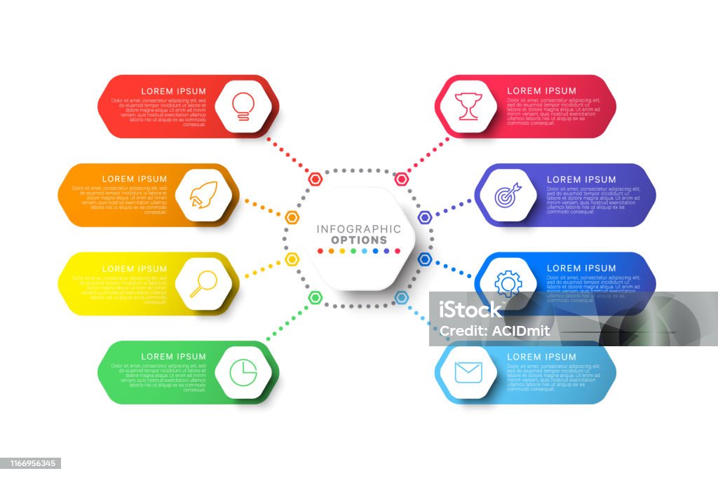 Simple Eight Steps Design Layout Infographic Template With Hexagonal ...