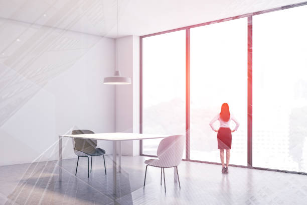 istock Woman in white dining room interior 1166961267