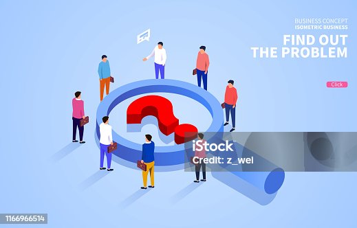 istock Find the problem, a group of businessmen standing around the magnifying glass and observing the question mark 1166966514