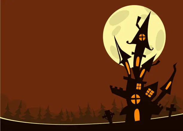 Vector illustration of Cartoon scary haunted castle. Halloween vector illustration
