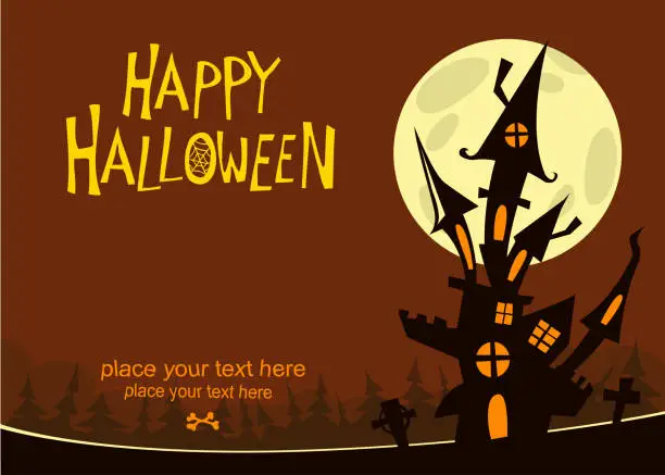 Vector illustration of Cartoon scary haunted house. Halloween vector illustration