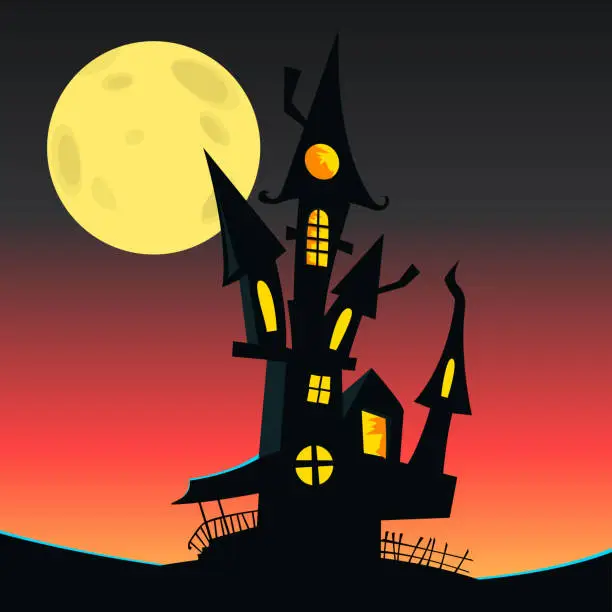 Vector illustration of Cartoon scary haunted house. Halloween vector illustration