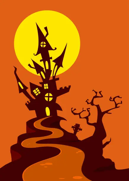 Vector illustration of Cartoon scary haunted house. Halloween vector illustration