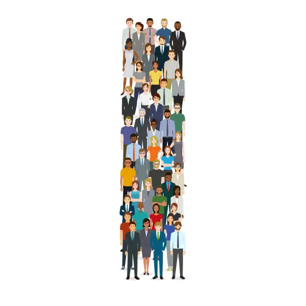 Vector illustration of Large group of people gathering in letter I