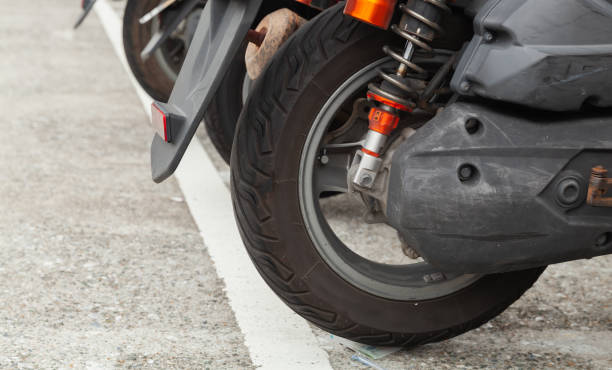 istock Scooter rear wheel with shock absorber 1166977391