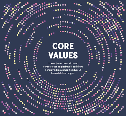 Core values template design with abstract background. Modern and geometric vector illustration to use as promotion web banners for social media.