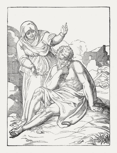 istock Job and his wife (Job 2, 9-10), woodcut, published 1850 1166980612
