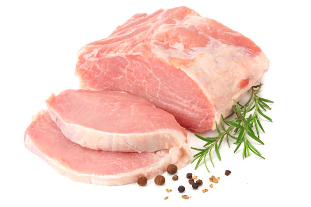 rohes schweinefleisch isoliert auf weißem hintergrund - kalbfleisch stock-fotos und bilder